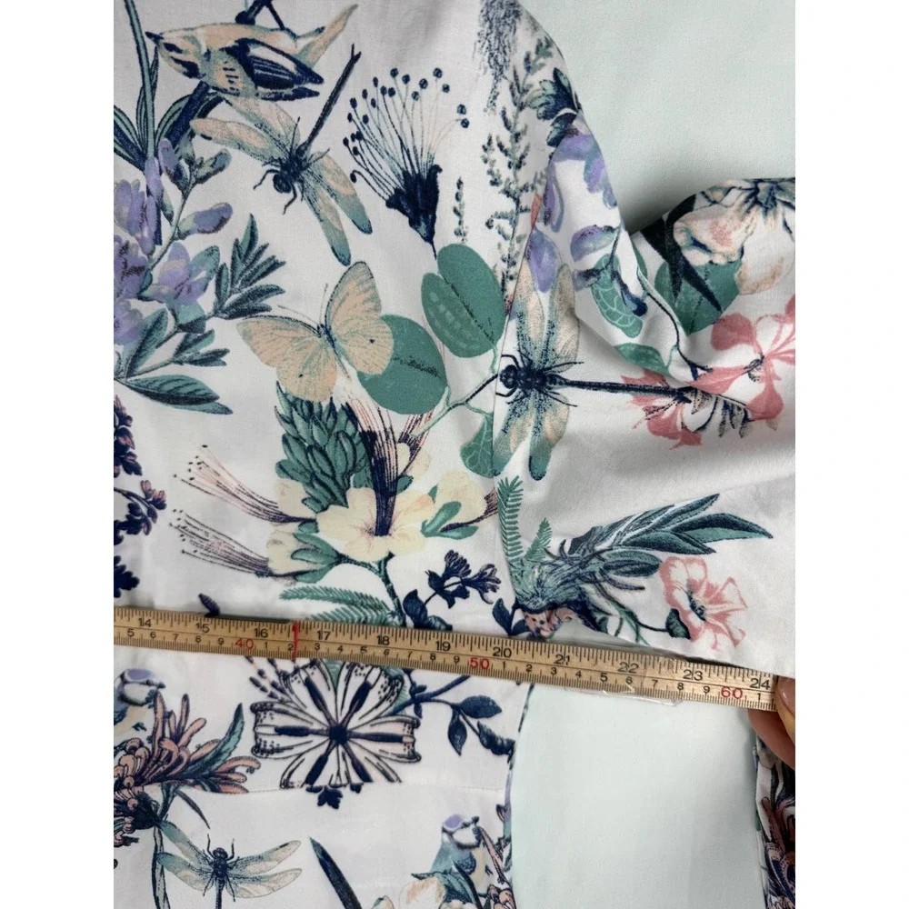 Cupio Womens XL Dragonfly‎ Butterfly Floral Print Button Up Tunic Shirt Top